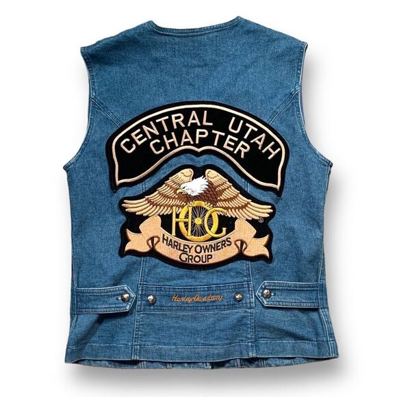 Vintage Harley Davidson Denim Vest Medium Wash Utah Chapter Motorcycle Patches - Picture 10 of 16